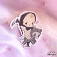 Image 2 of Reaper Baby Sticker | Creepy Cute Goth Kewpie Art on Waterproof Vinyl