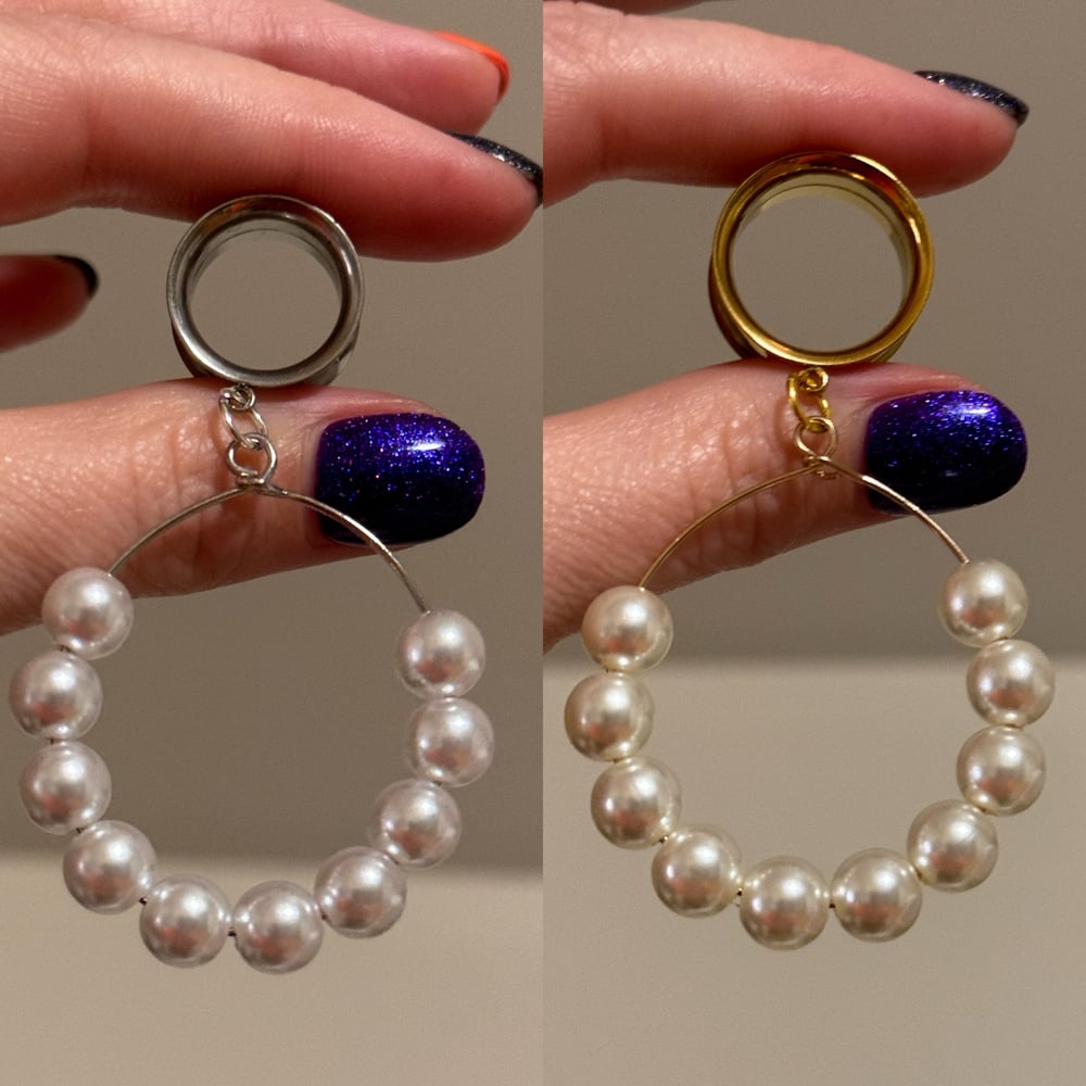 Image of Simple Pearl Hoop Dangles (sizes 2g-2")