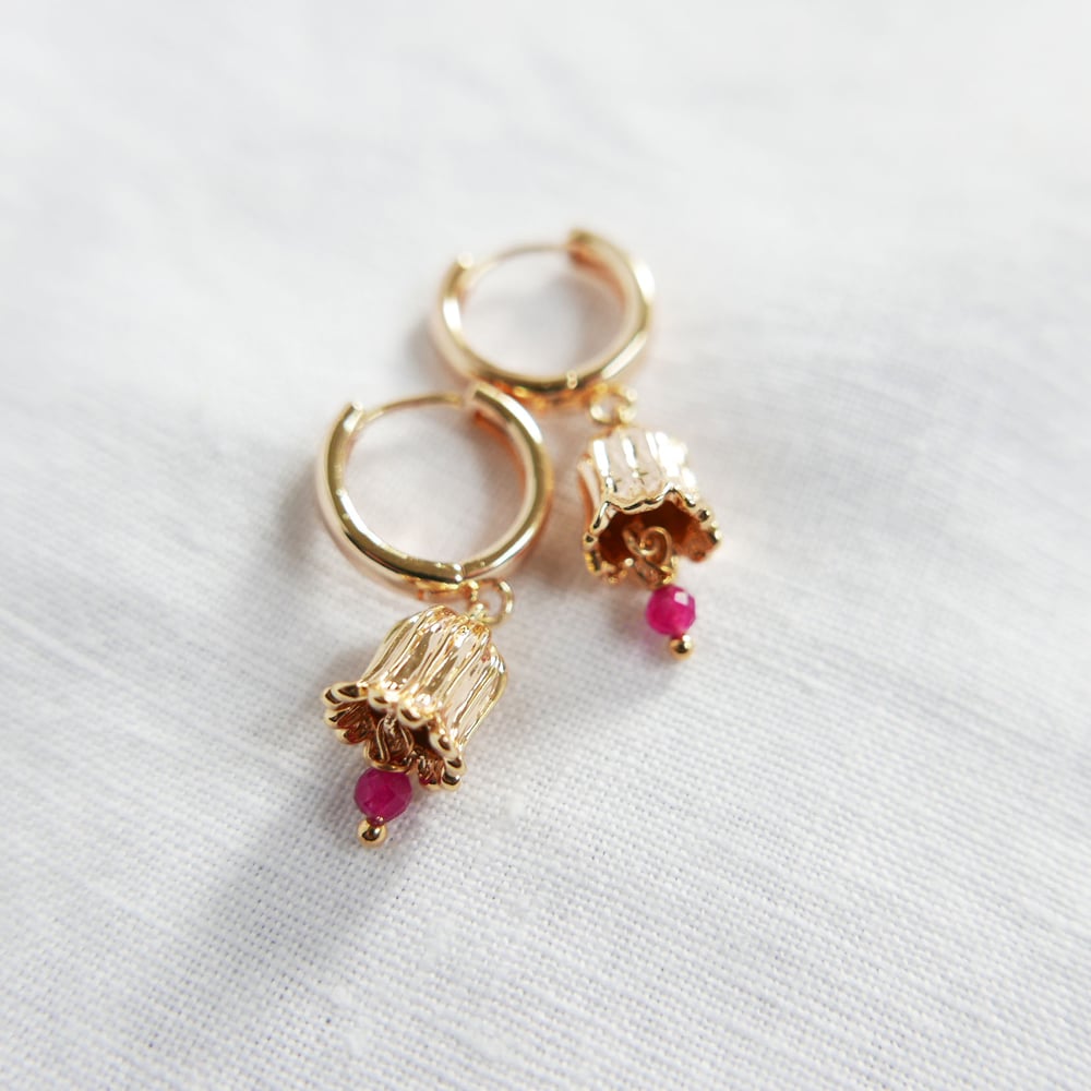 Image of Goldie Hoops - Belle and Pink Tourmaline