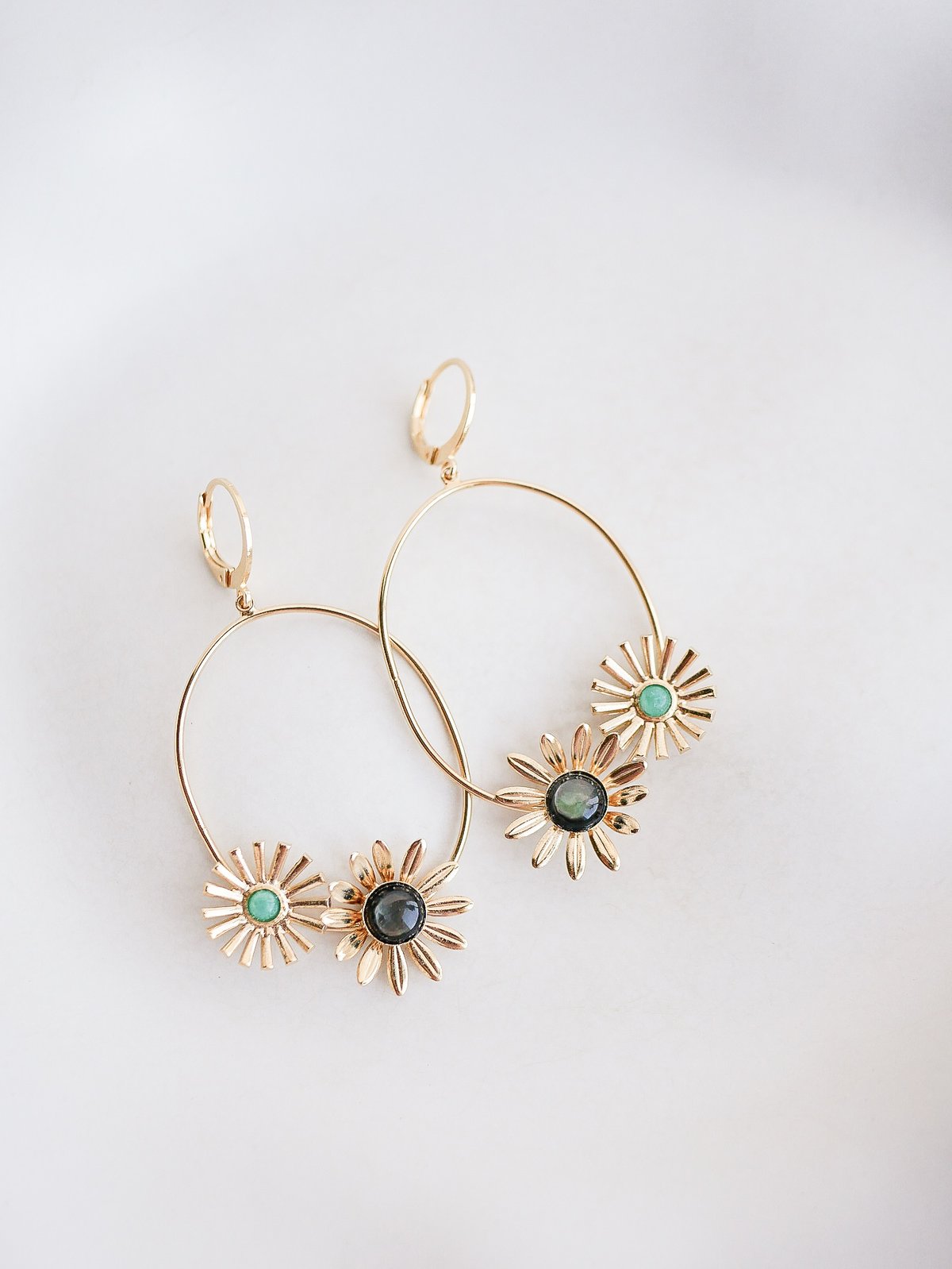 Image of Boucles d'Oreilles ADÉLIE Gris/Vert