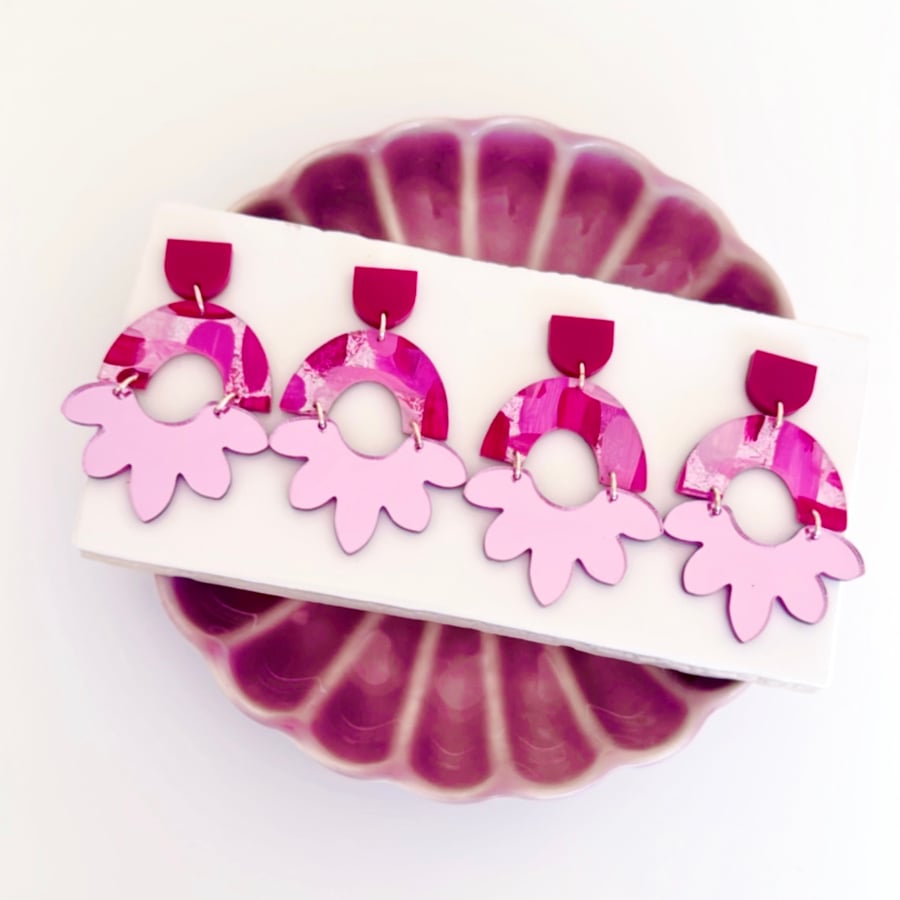 Image of 'Raspberry Rose' Painted Maxi Fleur Dangles