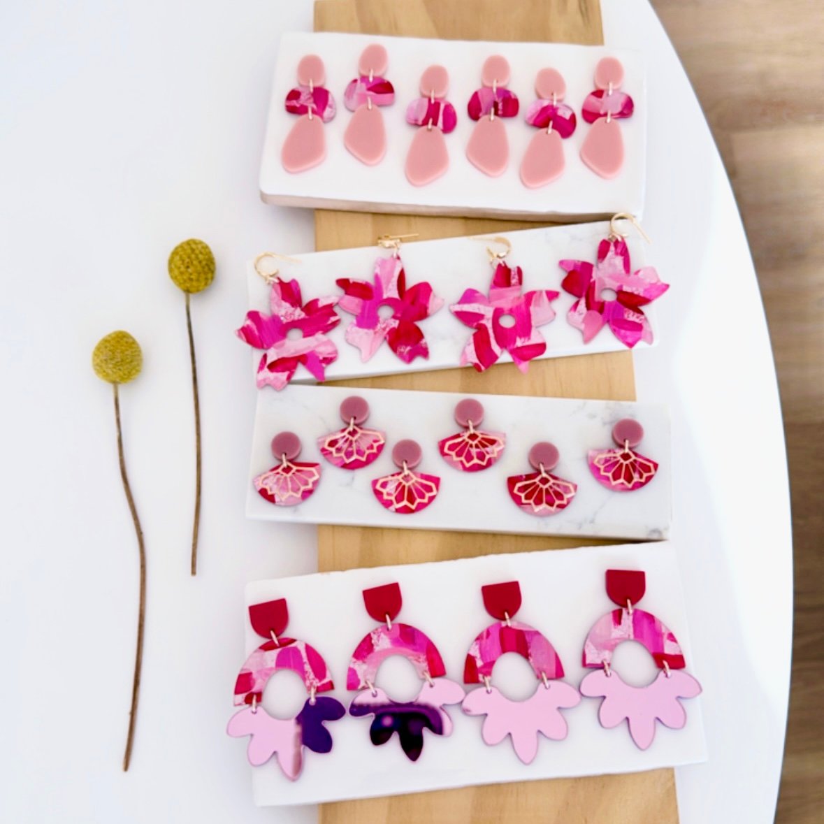 Image of 'Raspberry Rose' Painted Maxi Fleur Dangles