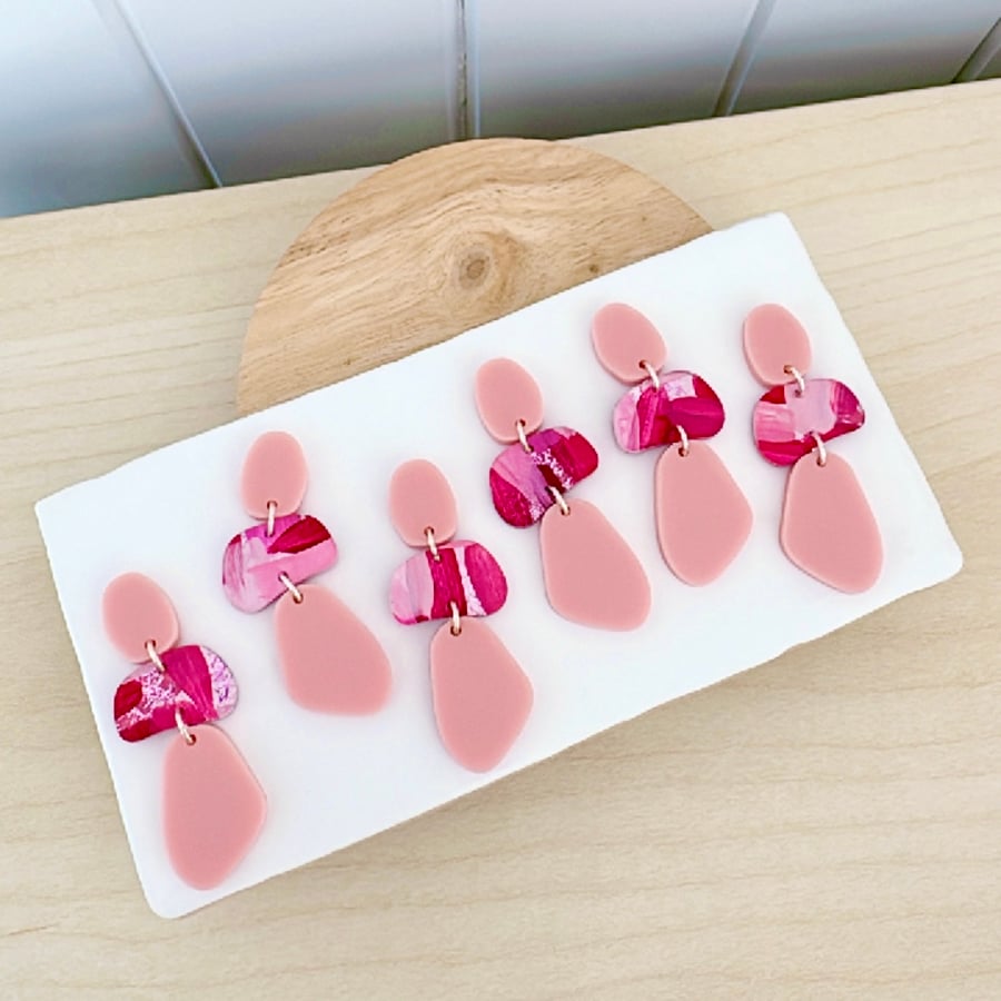 Image of SALE ~ 'Raspberry Rose' Painted Dancing Dangles