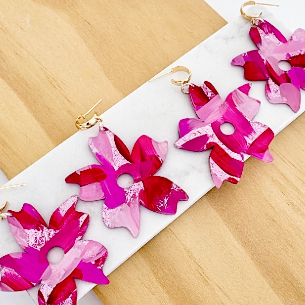 Image of SALE ~ 'Raspberry Rose' Painted Statement Flower Dangle