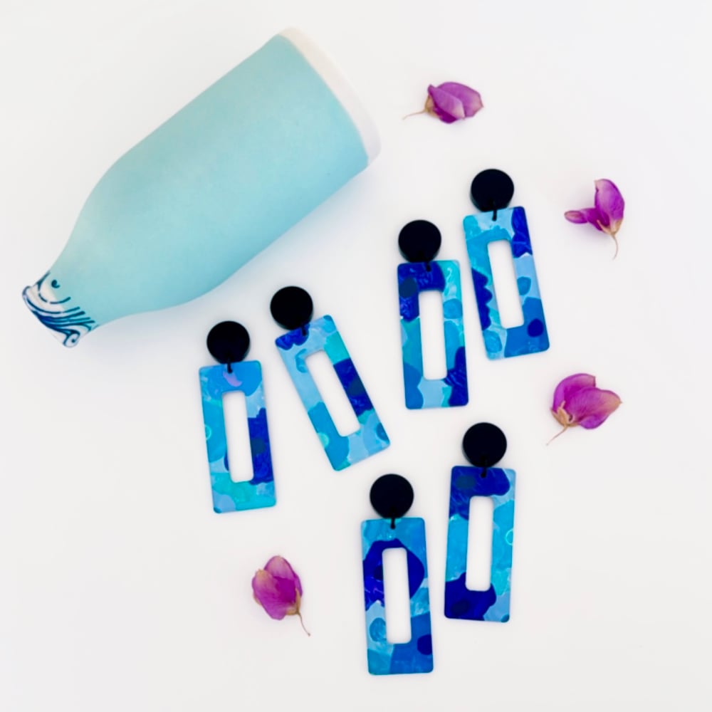 Image of 'Blue Blooms' Painted Rectangle Dangles