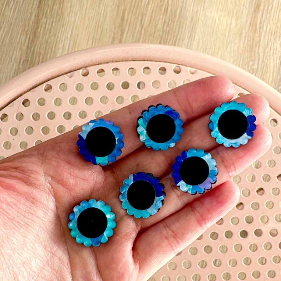 Image of 'Blue Blooms' Painted Floral Stud