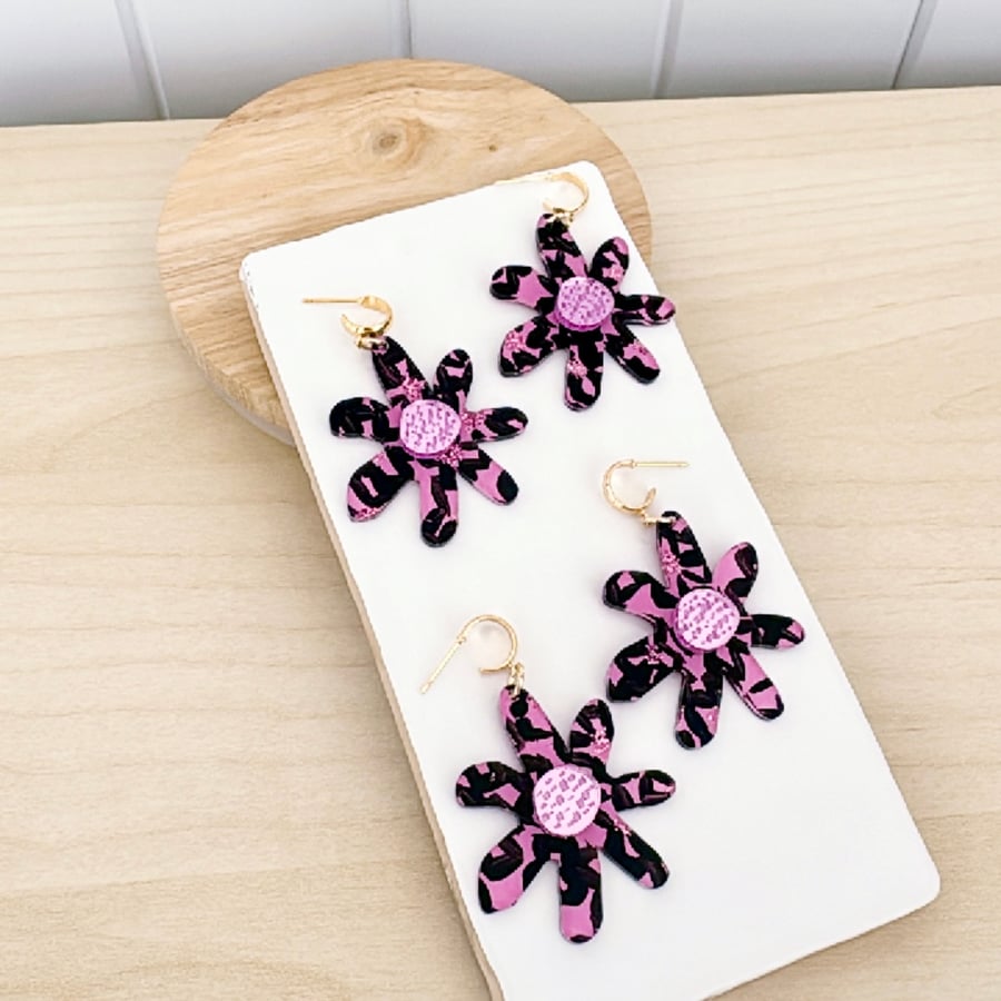 Image of SALE ~ 'So Fetch!' Painted Abstract Flower Dangles
