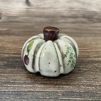 Image 1 of Black Clay Autumn Leaves, Nuts and Berries Ceramic Pumpkin