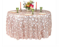 Sequin Vine Tablecloth Overlays 120" Round - Blush/Rose Gold