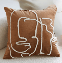 Brown Suedette Tufted Continuous Line Drawing Cushion Cover