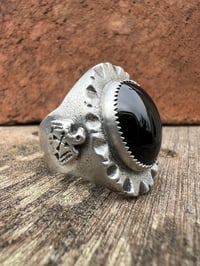 Image 2 of WL&A Handmade Apache Tears Obsidian Thunderbird Signet Rings - Size 11.5