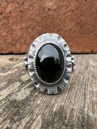 Image 3 of WL&A Handmade Apache Tears Obsidian Thunderbird Signet Rings - Size 11.5