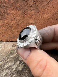 Image 4 of WL&A Handmade Apache Tears Obsidian Thunderbird Signet Rings - Size 11.5