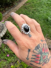 Image 5 of WL&A Handmade Apache Tears Obsidian Thunderbird Signet Rings - Size 11.5