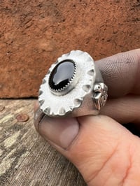 Image 4 of WL&A Handmade Apache Tears Obsidian Thunderbird Signet Rings - Size 9