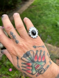 Image 5 of WL&A Handmade Apache Tears Obsidian Thunderbird Signet Rings - Size 9