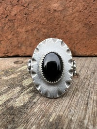 Image 2 of WL&A Handmade Apache Tears Obsidian Thunderbird Signet Rings - Size 9