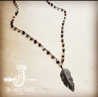 Image 1 of Amazonite Beaded Necklace with Antique Gold Feather