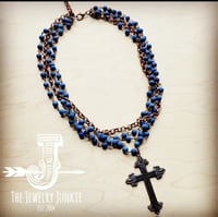 Blue Lapis Collar-Length Necklace with Copper Cross
