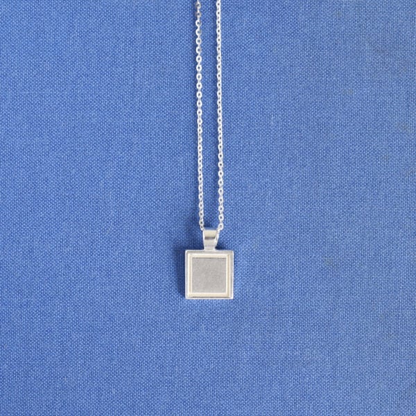 Image of 'Square Sky' 950  engraved solid framed 950 silver necklace