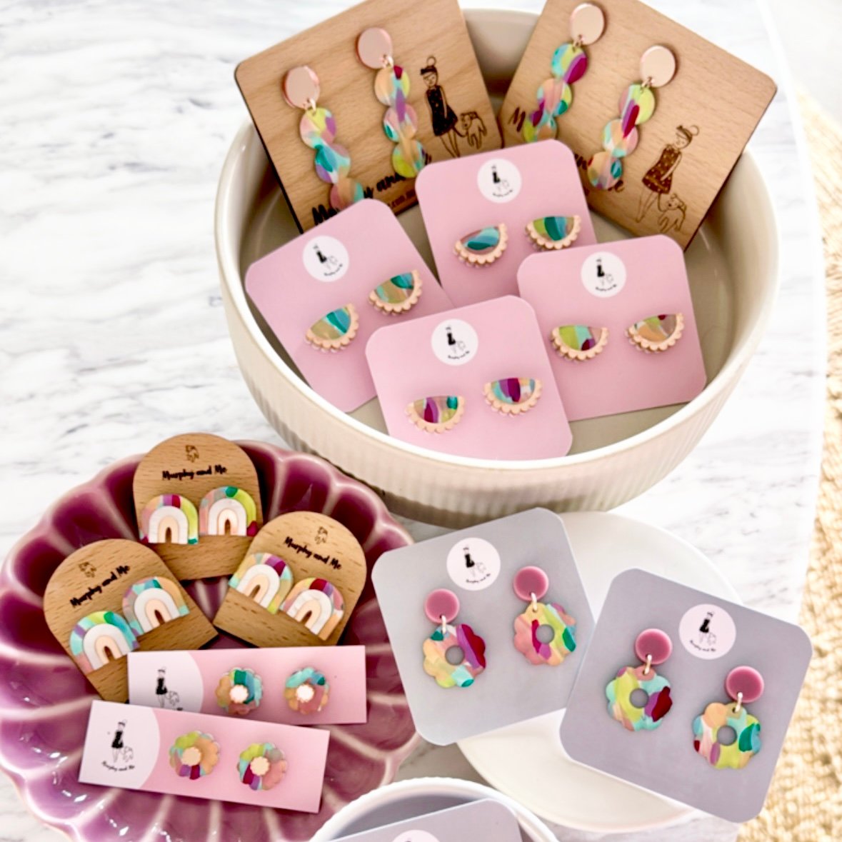 Image of 'Kaleidoscope' Painted Bubble Dangles