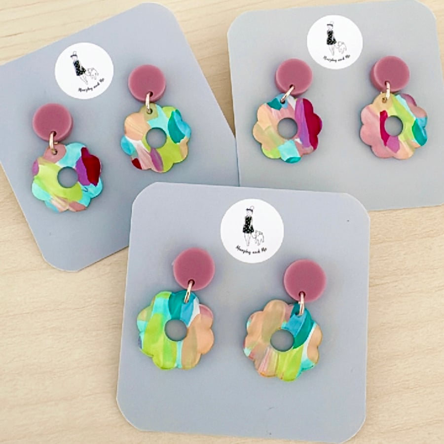 Image of 'Kaleidoscope' Painted Mini Bloom Dangles