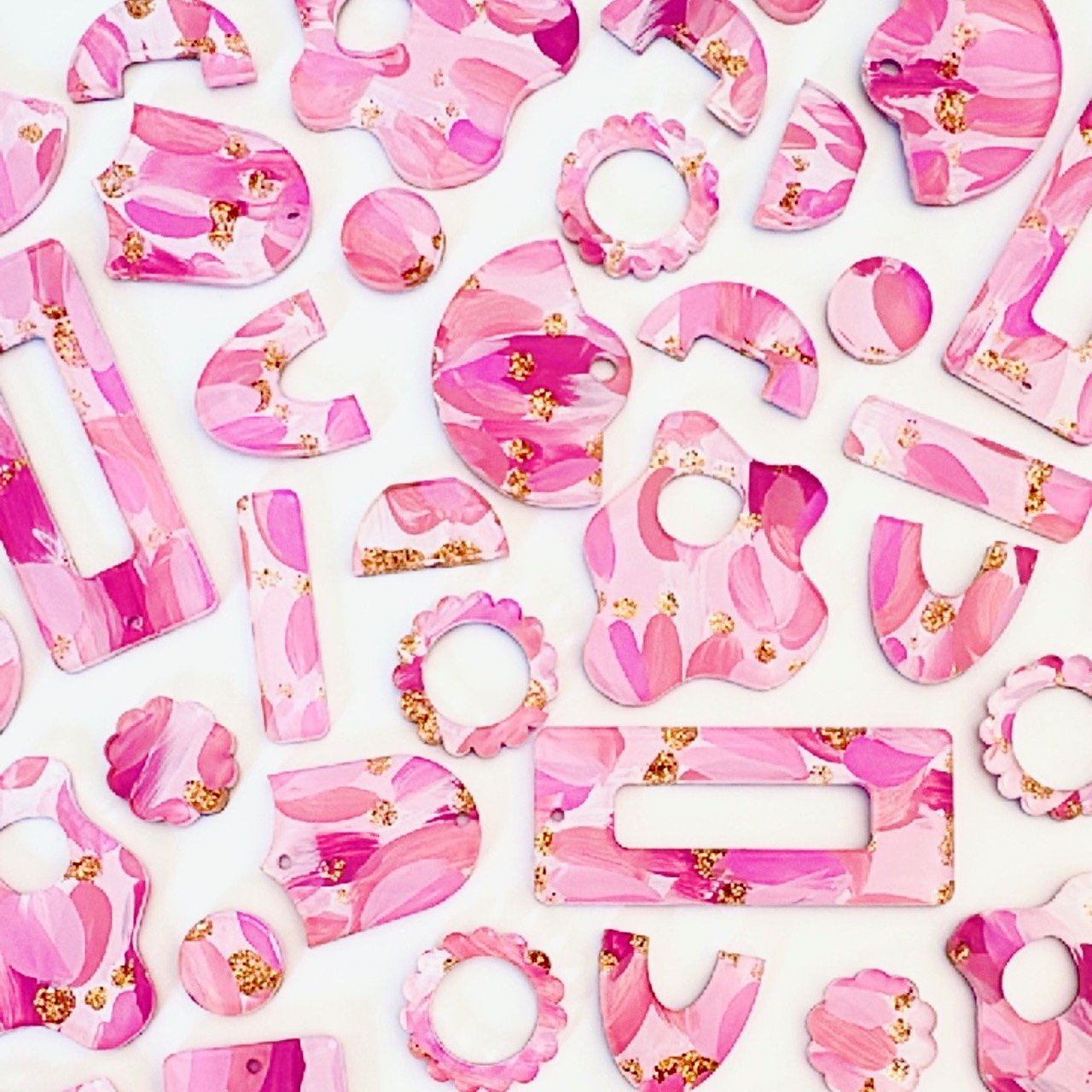 Image of SALE ~ 'Pink Champagne' Painted Organic Hoop Dangles