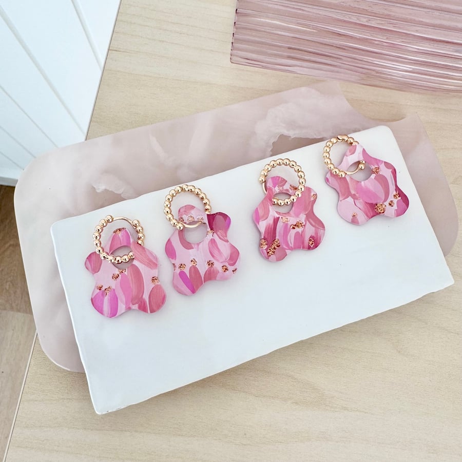 Image of SALE ~ 'Pink Champagne' Painted Organic Hoop Dangles