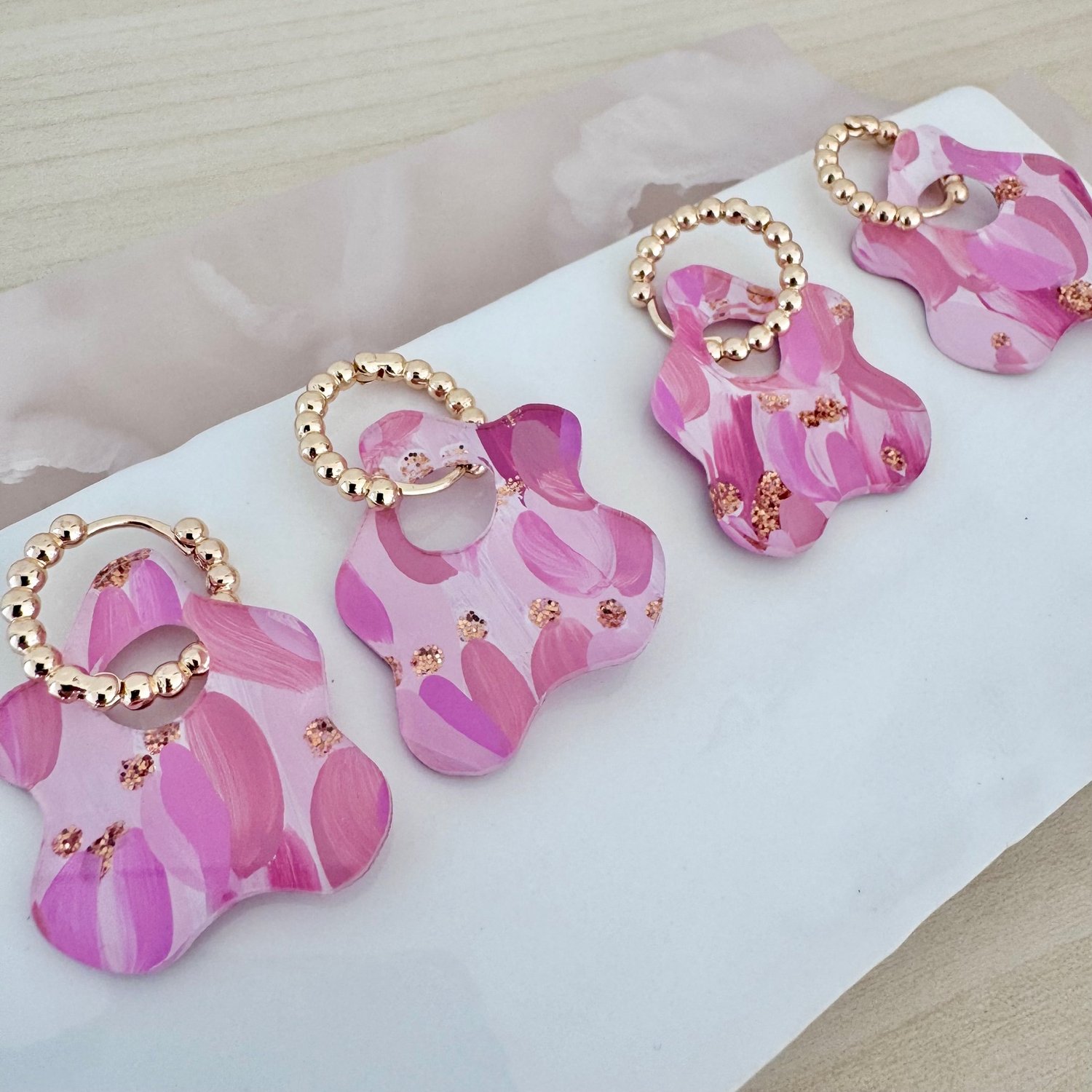 Image of SALE ~ 'Pink Champagne' Painted Organic Hoop Dangles