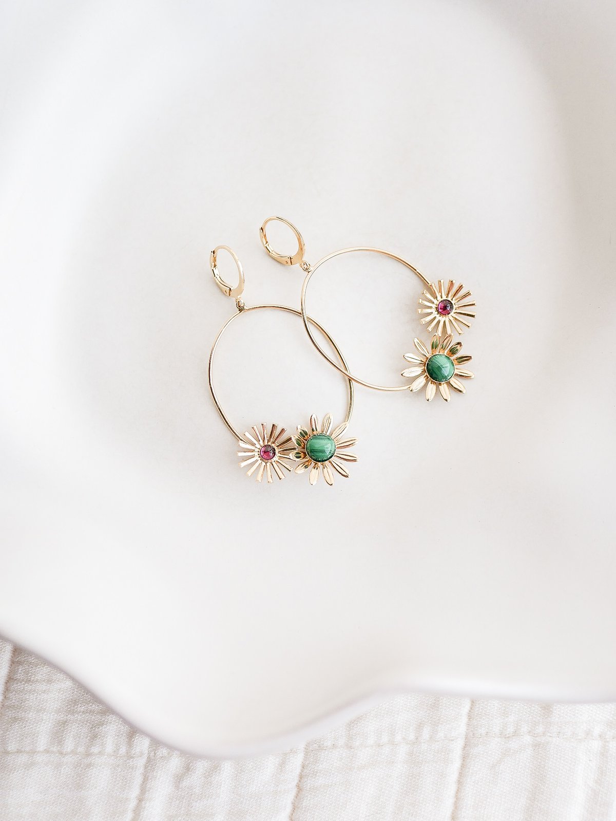 Image of Boucles d'Oreilles ADÉLIE Vert/Grenat