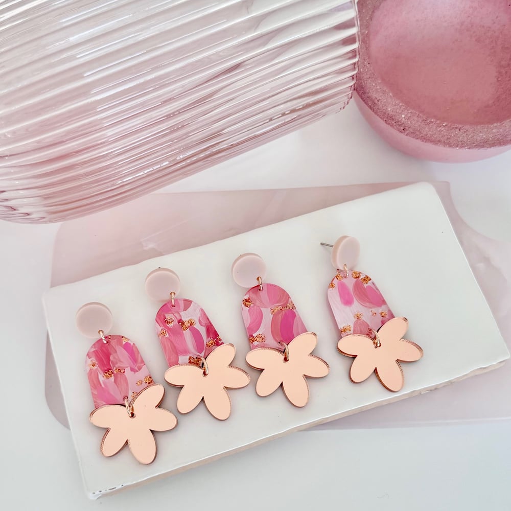 Image of TP 'Pink Champagne' Painted Fleur Drop Dangles