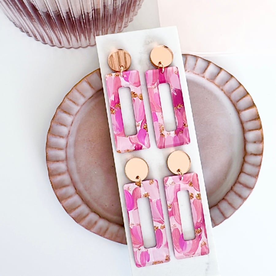 Image of TP 'Pink Champagne' Painted Rectangle Dangles