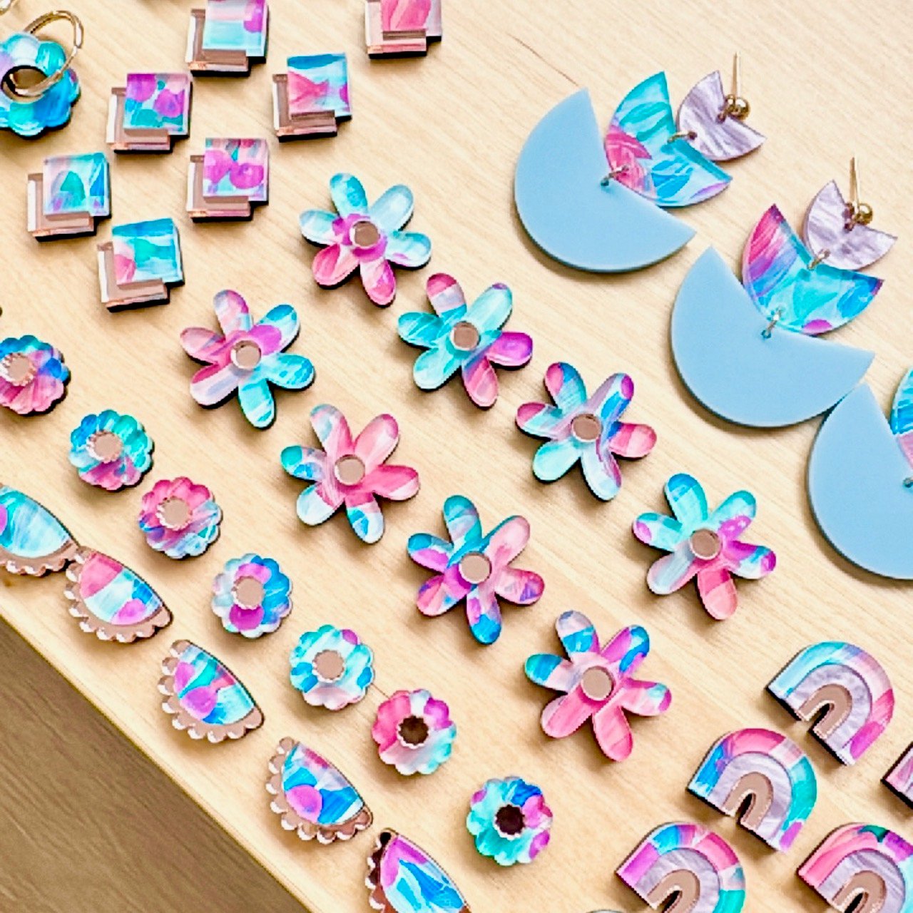 Image of 'Cactus Flower' Painted Deco Diamond Studs