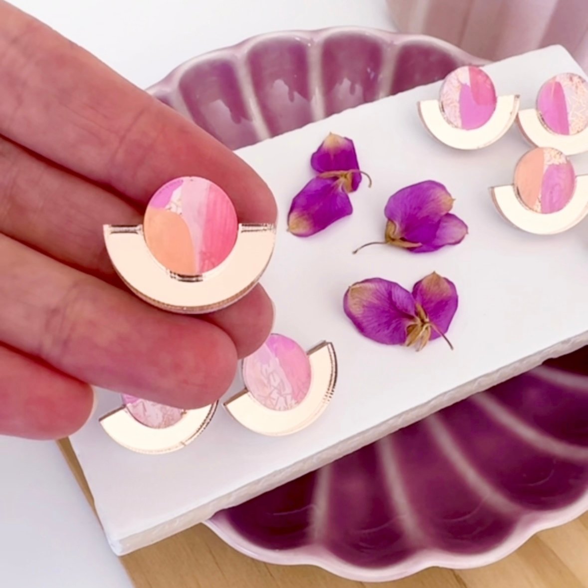 Image of SALE ~ 'Sparkle Sunset' Painted Statement Studs