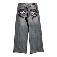 Skull Embroidered Loose Fit Jeans Fashion 