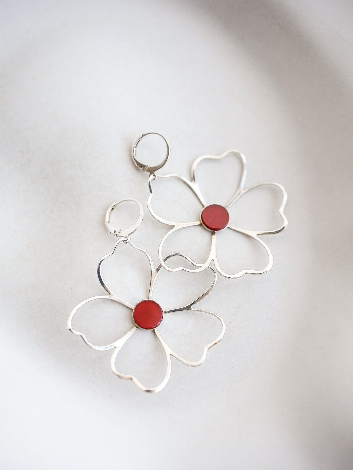 Image of Boucles d'Oreilles NAOLIE - Rouge - Or/Argent