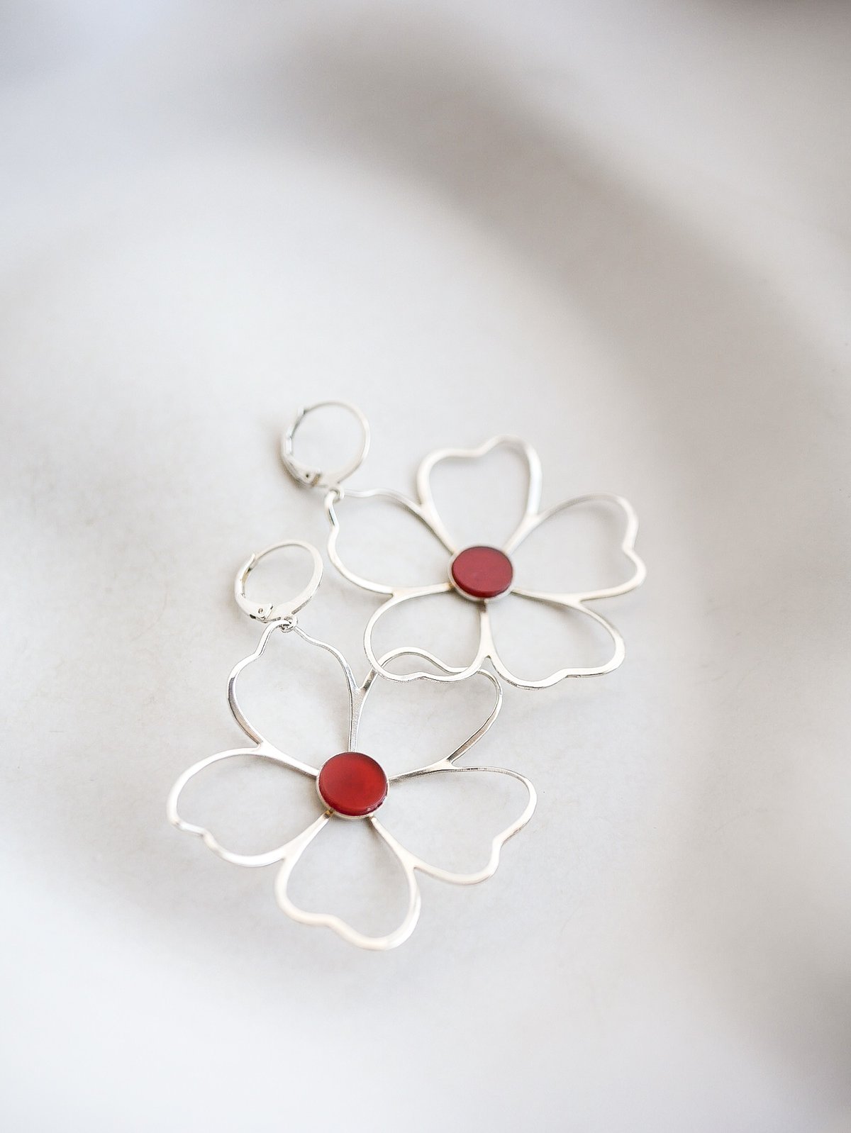 Image of Boucles d'Oreilles NAOLIE - Rouge - Or/Argent