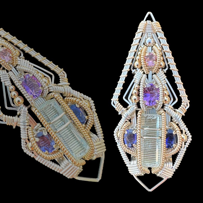 Image of Aquamarine, Iolite, Amethyst and Pink Tourmaline Pendant