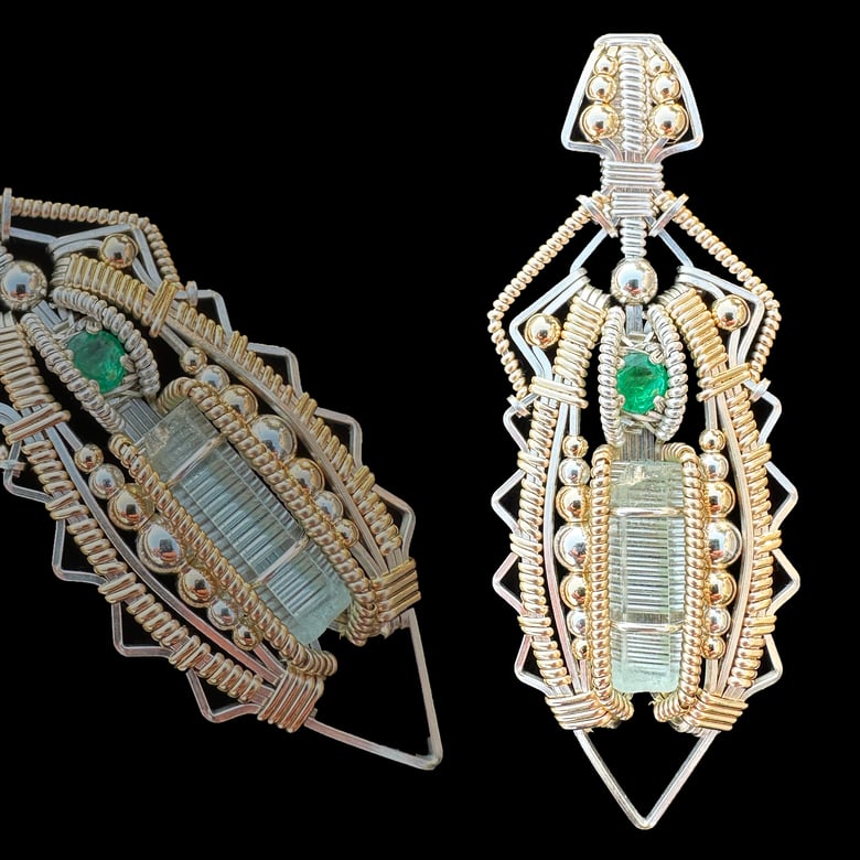 Image of Aquamarine and Colombian Emerald Pendant