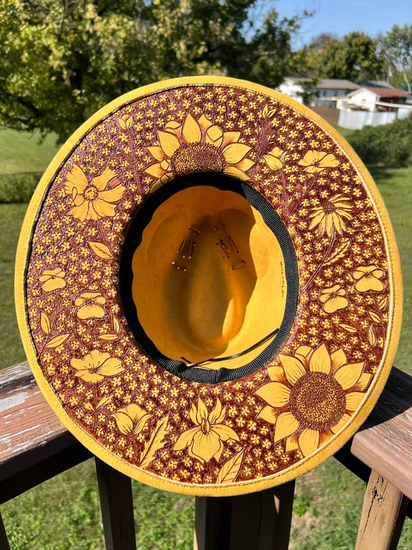 Image of Detailed Burned Floral Hat