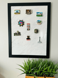 Image 1 of Travel Souvenir Magnet Display Board. Framed Wall magnet board.