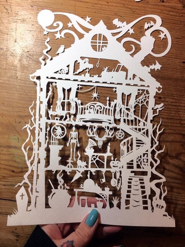 Image of Halloween House Papercut Template