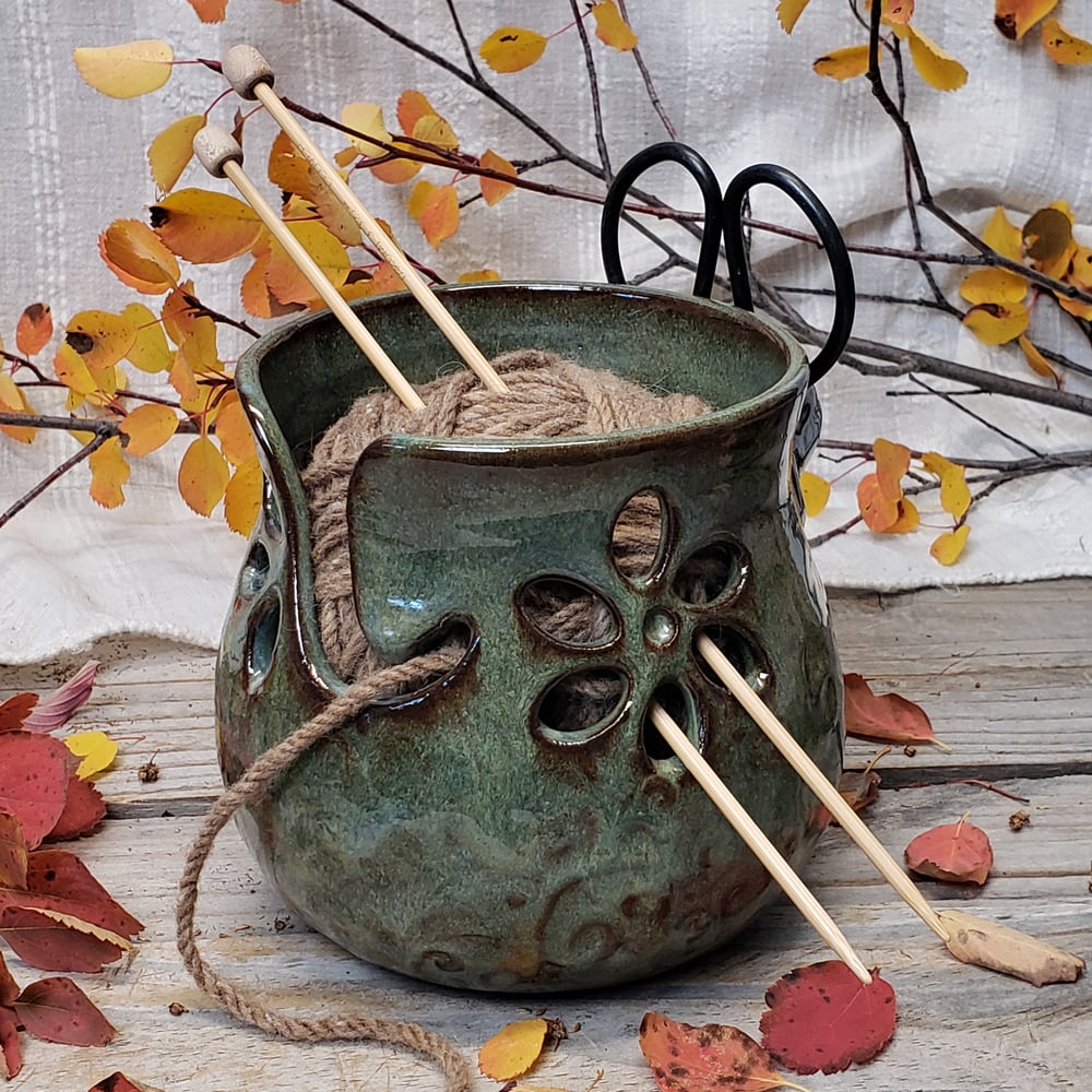 Image of Yarn Bowl/Crafter's Catch-all with Bonsai Snips: Lichen (Green) 