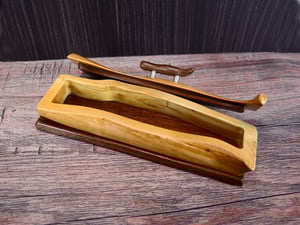 Image of Handmade Maple wood Keepsake Box with Walnut bottom and handle, Knife Box, Wooden Treasure box,