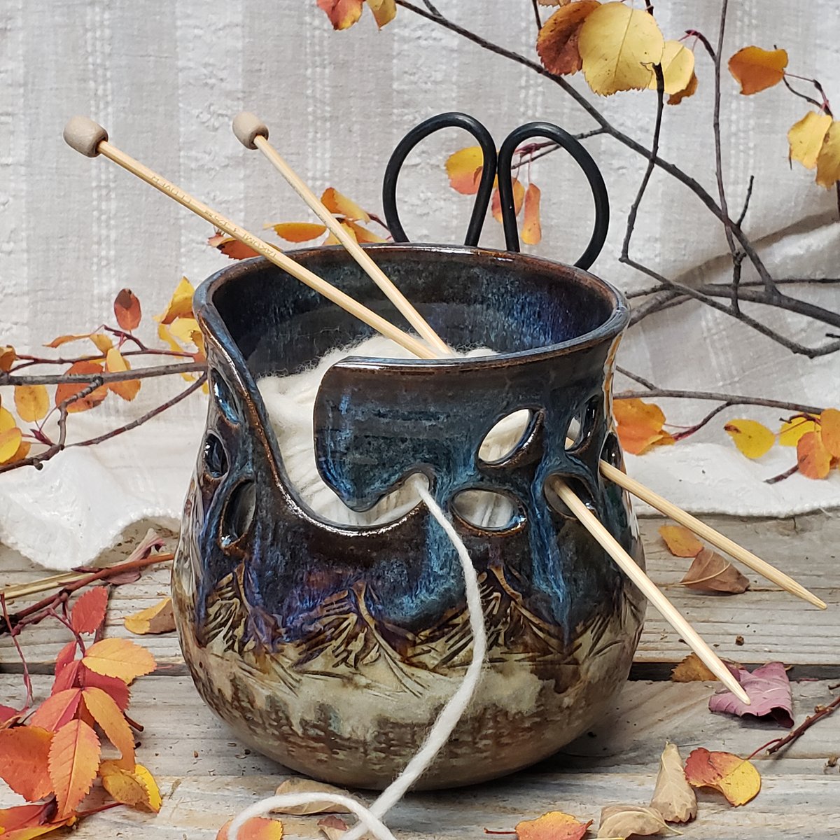 Image of Yarn Bowl/Crafter's Catch-all with Bonsai Snips: Nestled in the Woods #1