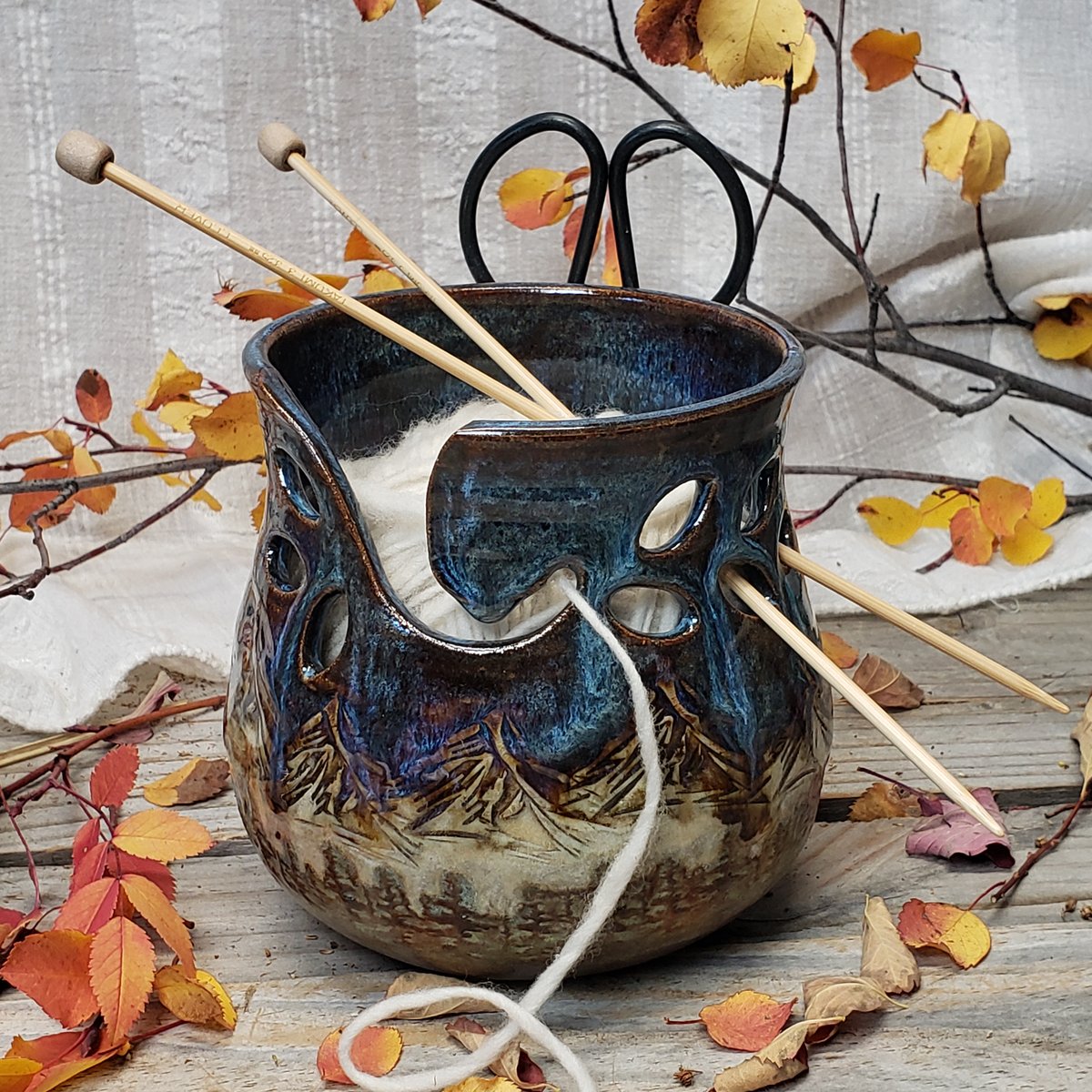 Image of Yarn Bowl/Crafter's Catch-all with Bonsai Snips: Nestled in the Woods #1