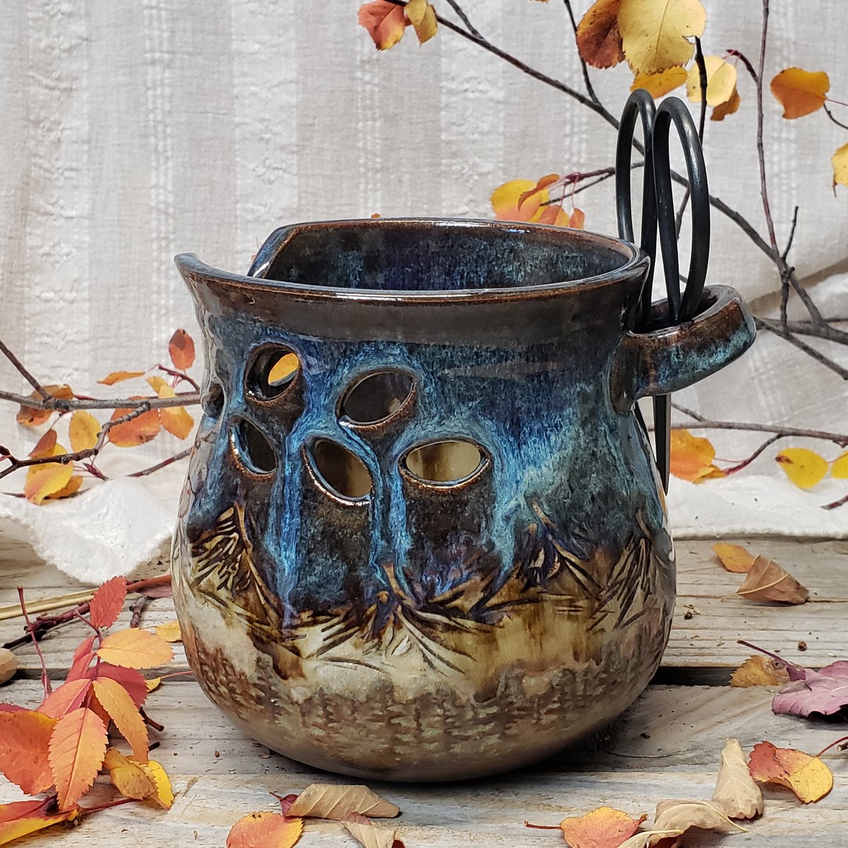 Image of Yarn Bowl/Crafter's Catch-all with Bonsai Snips: Nestled in the Woods #1