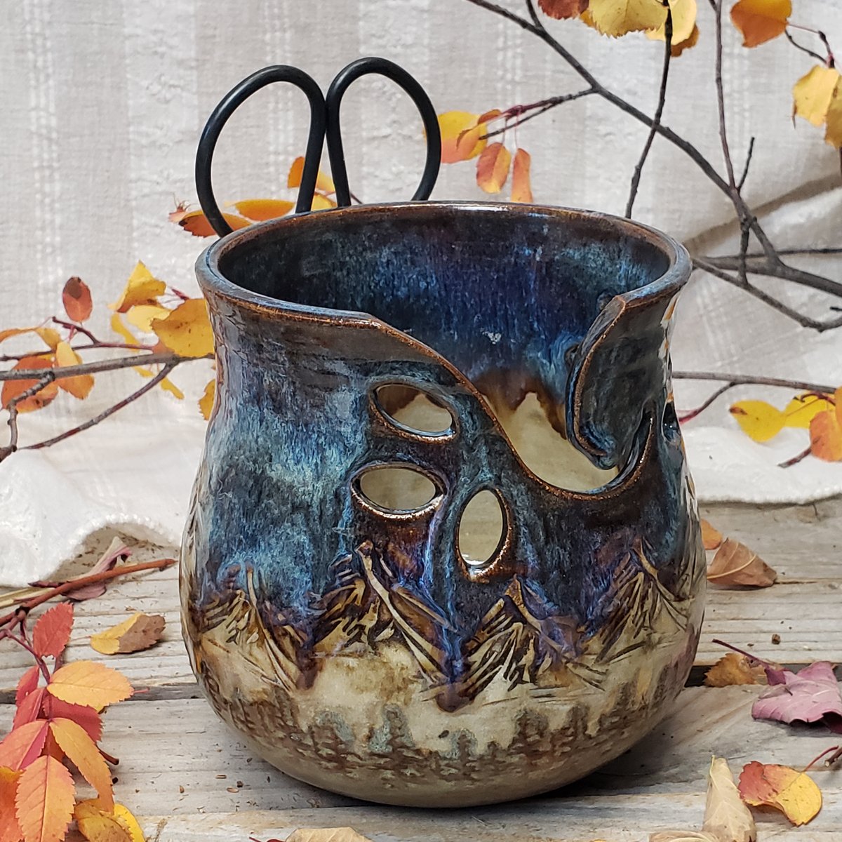 Image of Yarn Bowl/Crafter's Catch-all with Bonsai Snips: Nestled in the Woods #1