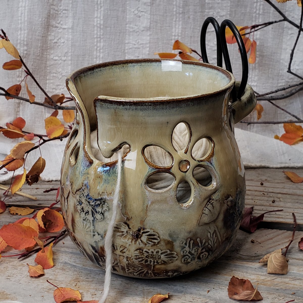 Image of Yarn Bowl/Crafter's Catch-all with Bonsai Snips: Wildflowers