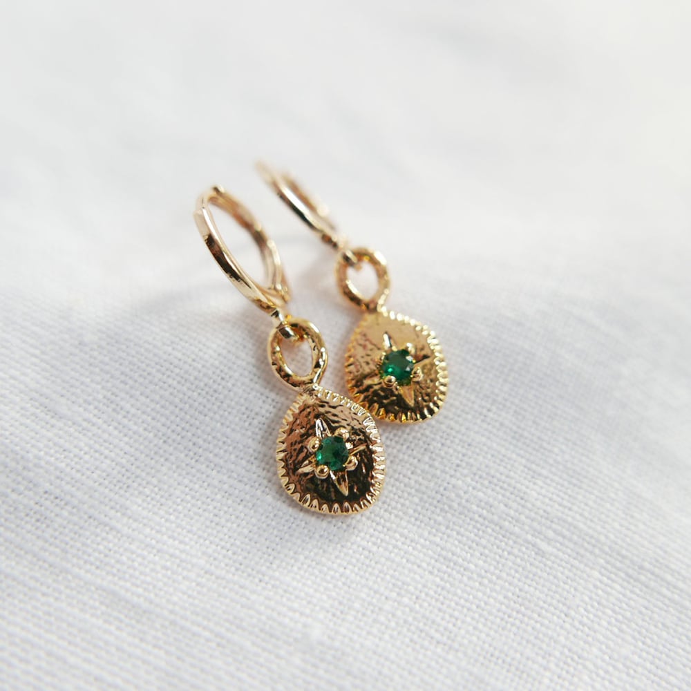 Image of Sun Charm Earrings - Forest Green